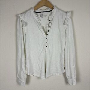 Anthropologie Pilcro Size M Ruffled Henley Top White Ivory Romantic Peasant Boho
